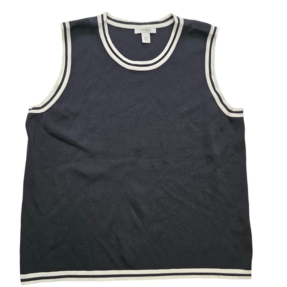 Dressbarn Woman Striped Trim Sweater Vest Navy Blue Plus Size 18/20‎ Preppy Y2K